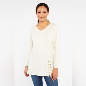 Chico's Lace Up Detail 3/4 Sleeve Pullover Sweater Tunic Gold Hardware Size 0 /S